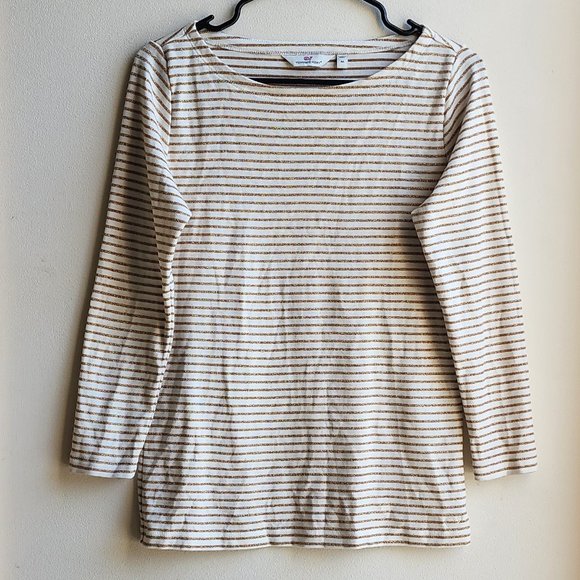 Vineyard Vines Gold/Cream Scoop Neck Striped Jersey Size Medium - Picture 5 of 11